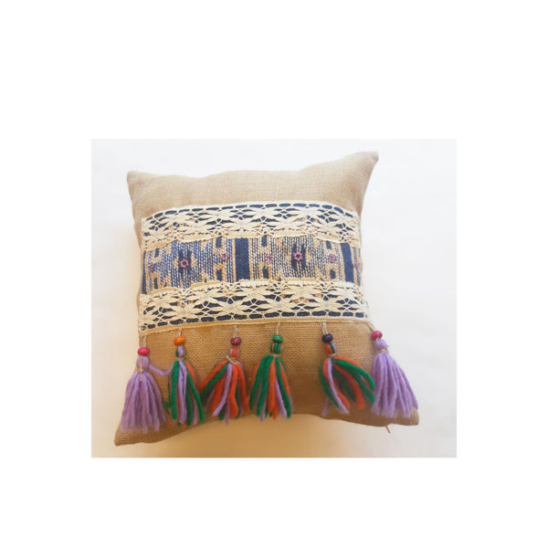 Edi Team Authentic Colorful Jute Lace Embroidered Pillow