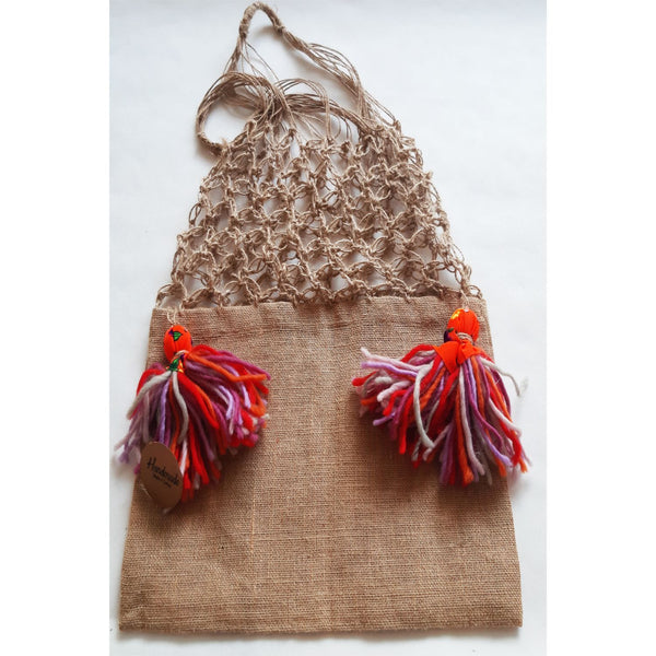 Edi Team Authentic Jute Bag Flmotherl Fabric Tassels Handmade-Yhm093