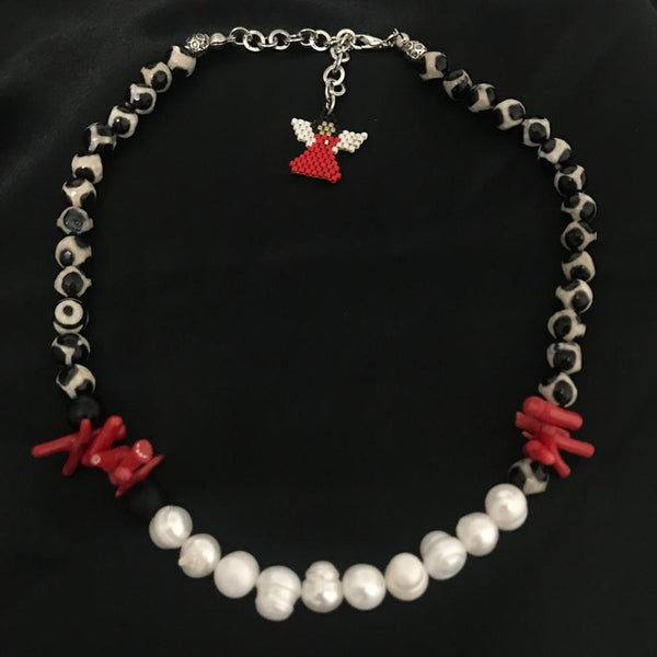 Pearl Coral And Agate Necklace