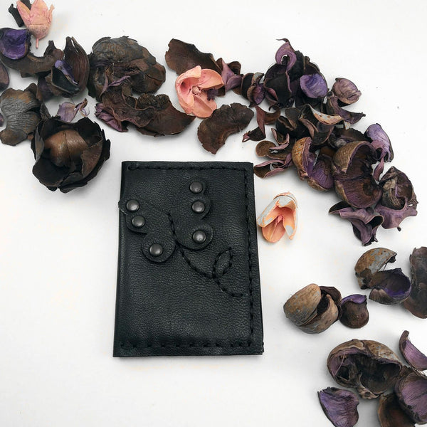 Butterfly Time Black leather credit card holder