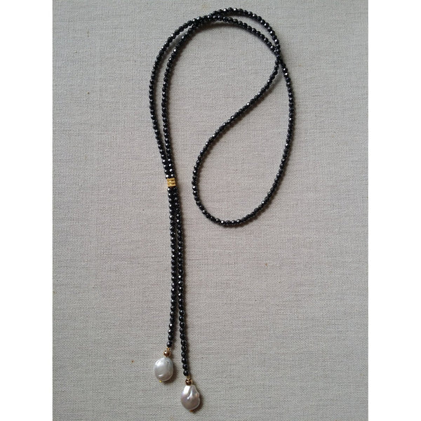 Dark Smoked Hematite, Pearl And Gold Necklace