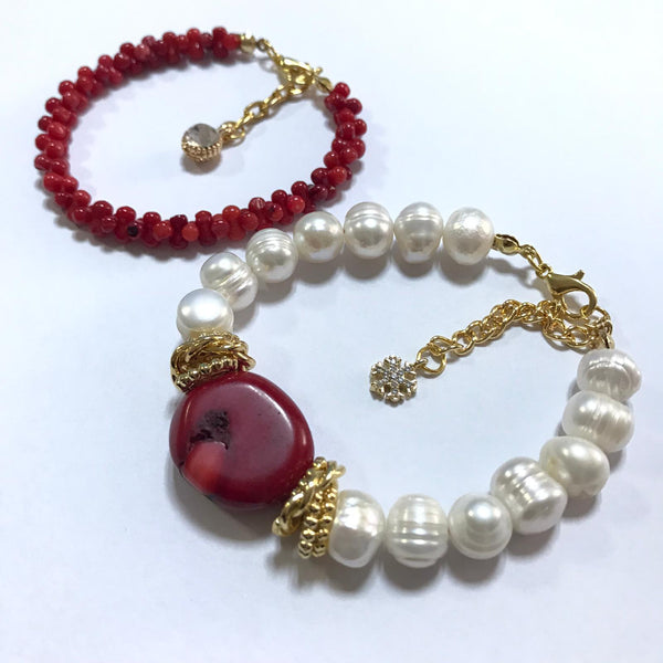 Coral And Pearl Bracelet