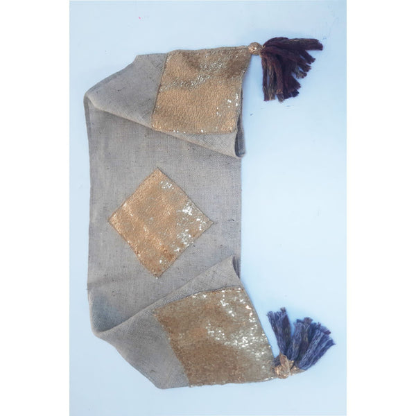 Edi Team Sevdiye Sultan Jute Sequined Table Cloth Runner Triangle Wool Tassels-Yhm167