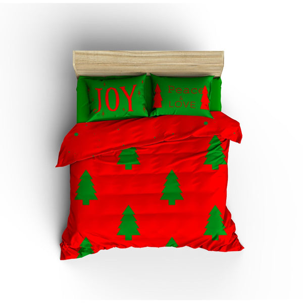 Joy Duvet Cover Set - Red Green Christmas Tree