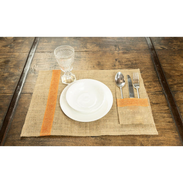 Edi Team Jute Plain Orange Jute Striped Decorative Tableware And Spoon Set