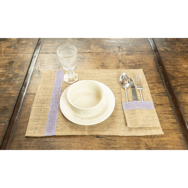 Edi Team Jute Flat Purple Jute Striped Decorative Tableware And Spoon Set