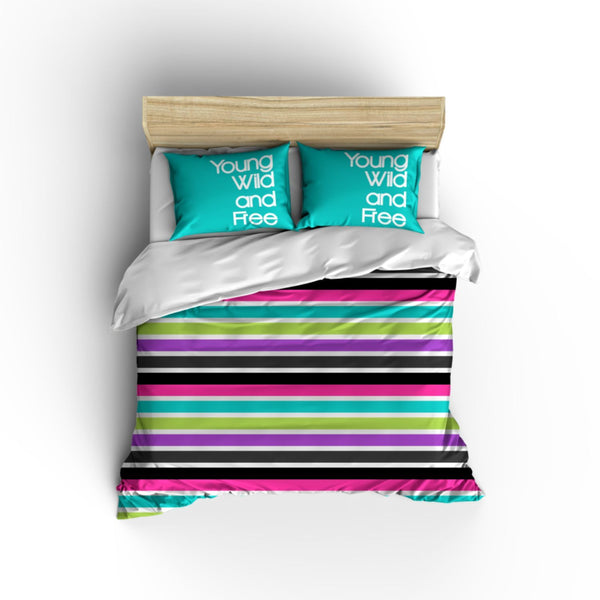 Wild Turquoise Striped Double Duvet Cover Set