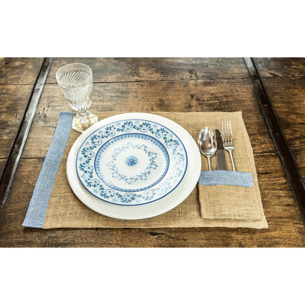 Edi Team Jute Flat Blue Jute Striped Decorative Tableware And Spoon Set