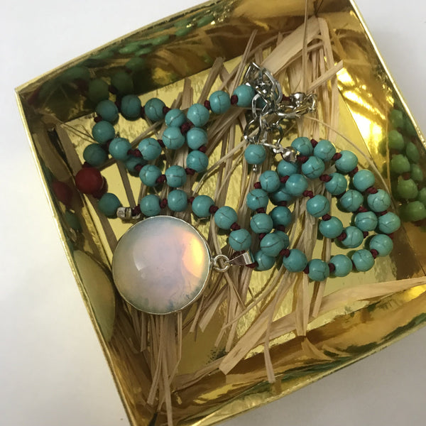 Turquoise Coral And Moonstone Necklace