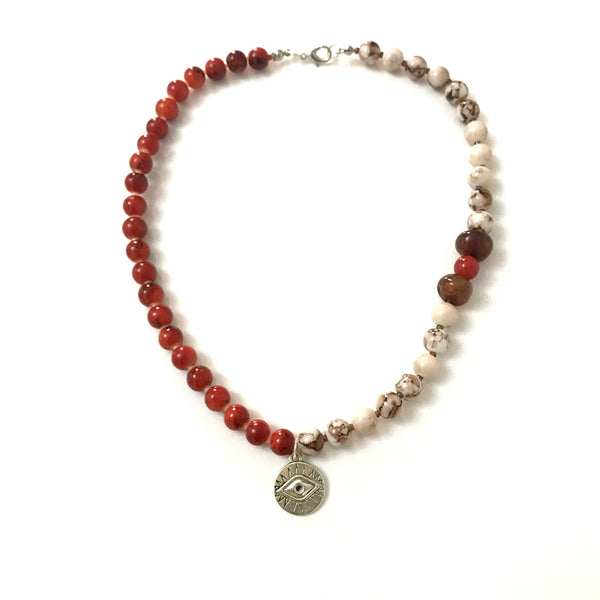 Agate Natural Stone And Bead Detailed Necklace