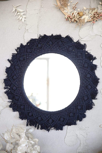 Navy Blue Framed Macrame Mirror