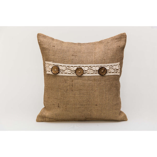 Edi Team Decorated Pillow With Jute Lace Buttons