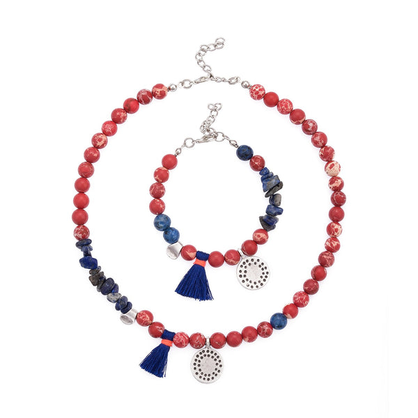 Coral Medallion Bracelet And Necklace Set