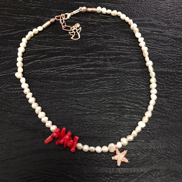 Pearl And Coral Detailed  Necklace