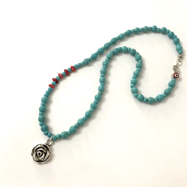 Protective Talisman Turquoise And Coral Necklace