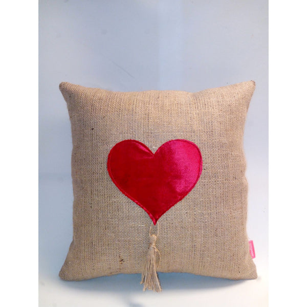 Edi Team Jute Tasseled Heart Love Pillow