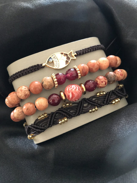 4-Piece Hand-Made Agate Bracelet Set
