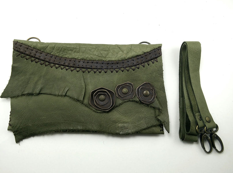 Natural Leather Bag With Green-Brown Detail
