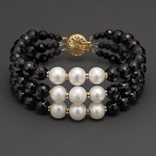 Pearl And Onyx Natural Stone Bracelet