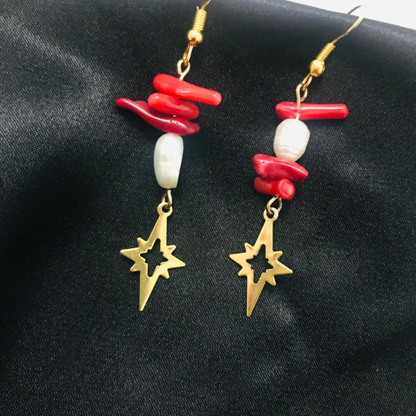 Star Earring Coral And Pearl Earring