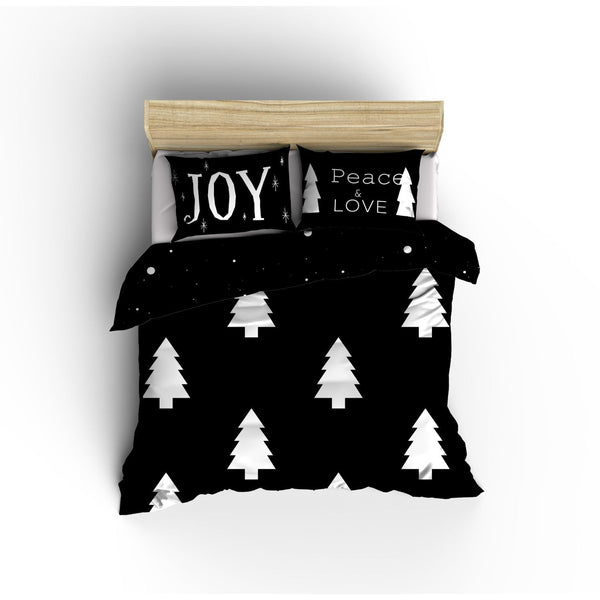 Joy Duvet Cover Set - Black And White Christmas Tree