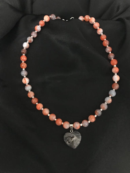 Agate And Jasper Stone Heart Necklace