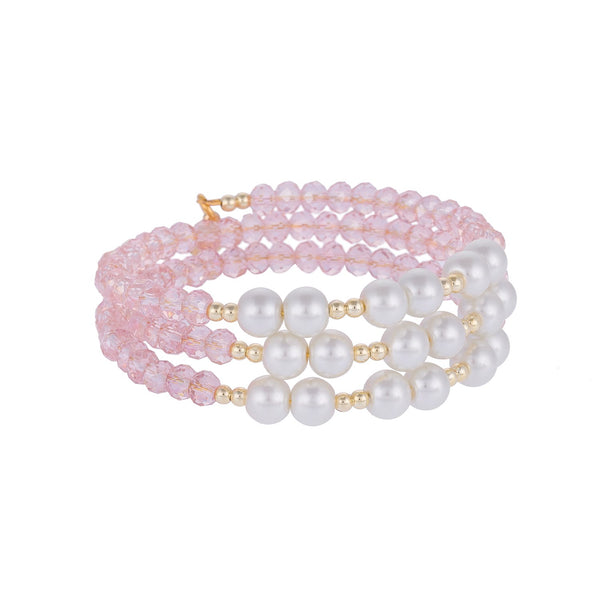 Powder Pink Pearl Crystal Spiral Bracelet