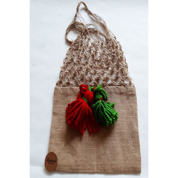 Edi Team Authentic Jute Bag Wool Fringed Handmade-Yhm098