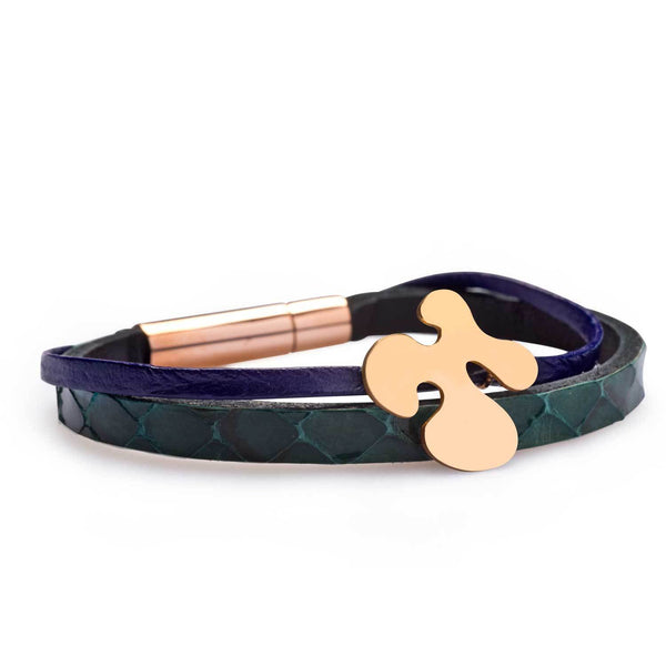 Arya Double Stripe Leather Bracelet Cobalt-Petrol Green