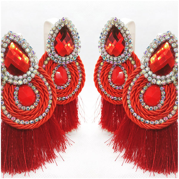Red Stone Tasseled Earring