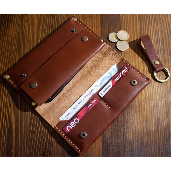 Minerva Red-Brown Leather Long Wallet