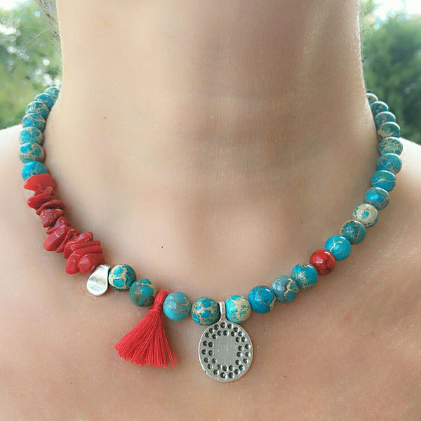 Blue Coral Medallion Necklace