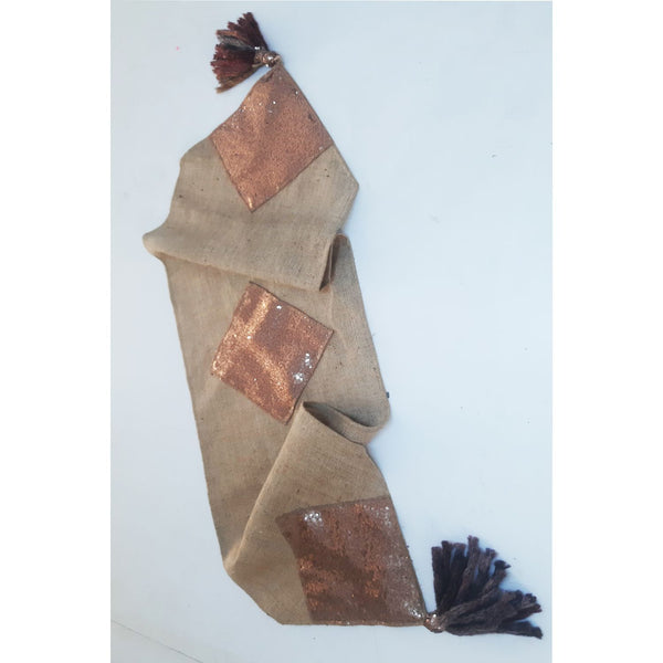 Edi Team Sevdiye Sultan Jute Sequined Table Cloth Runner Triangle Wool Tassels-Yhm169