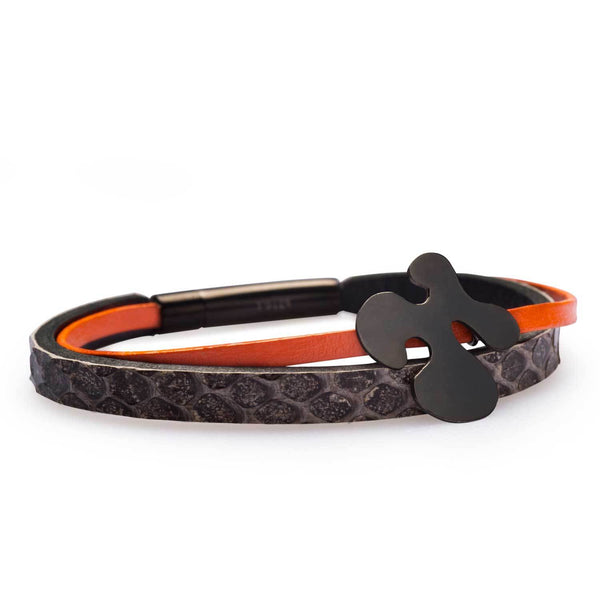 Arya Double Stripe Leather Bracelet Brown-Orange