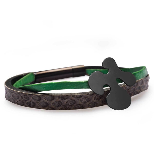 Arya Double Stripe Leather Bracelet Brown-Green