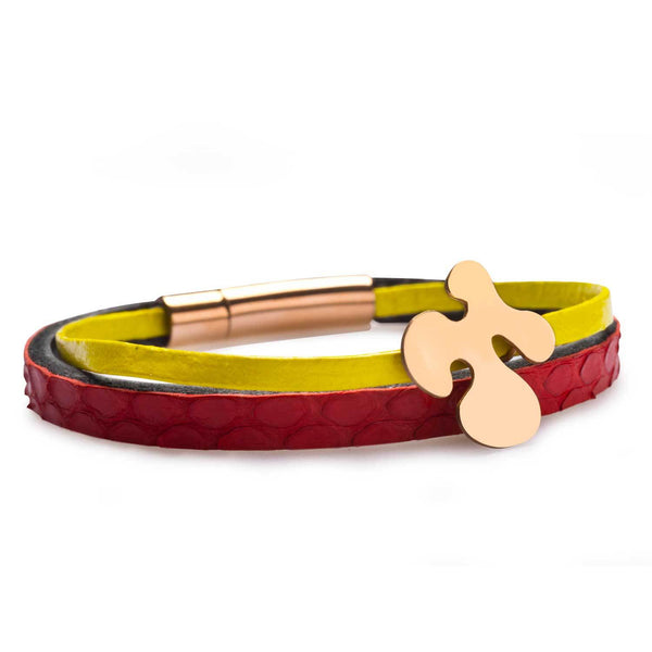 Arya Double Stripe Leather Bracelet Yellow-Red