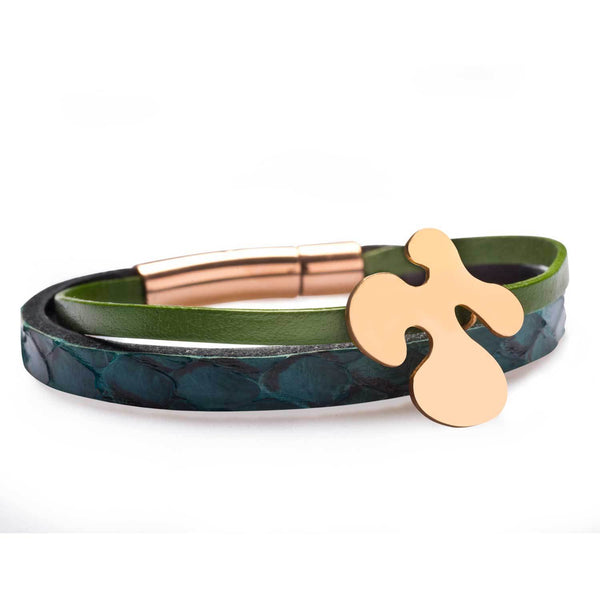 Arya Double Stripe Leather Bracelet Navy-Green