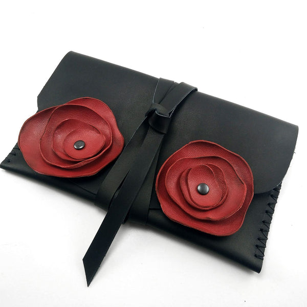 Multipurpose Leather Handbag With Flower Ornament