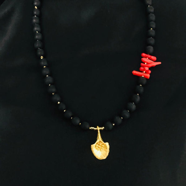 Onyx And Coral Necklace