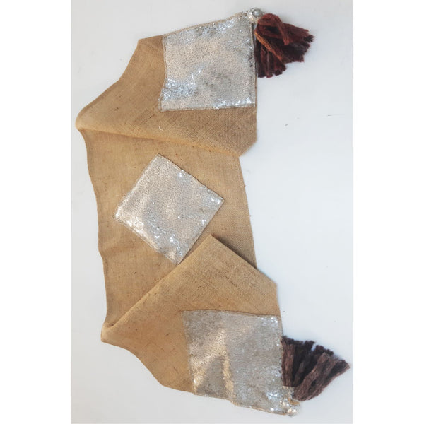 Edi Team Sevdiye Sultan Jute Sequined Table Cloth Runner Triangle Wool Tassels-Yhm168