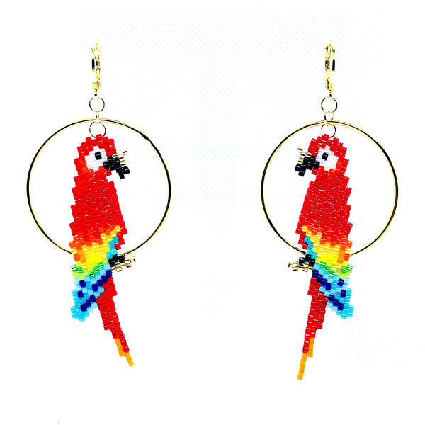 Miyuki Red Parrot Ring Earring