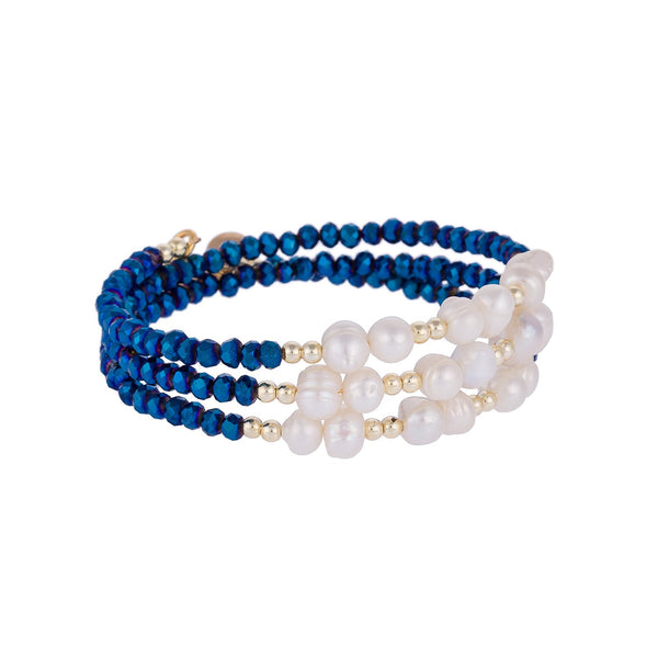 Navy Blue Pearl Crystal Spiral Bracelet