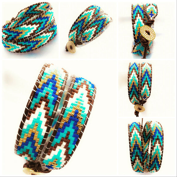 Turquoise And Coffee Wrap Bracelet