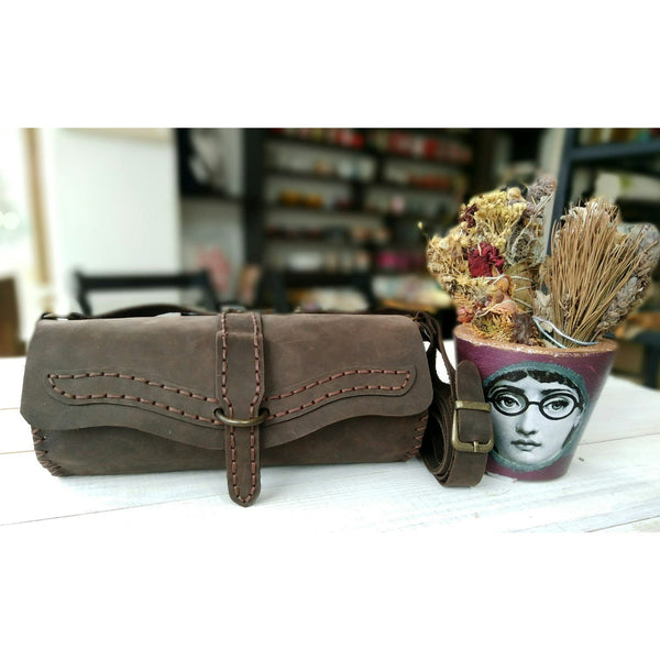 Crazy Coffee Cylinder Leather Bag