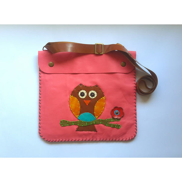 There Is A Owl On The Branch Handmade Leather Bag