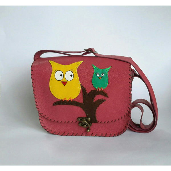 Owls İn The Tree Handmade Leather Bag