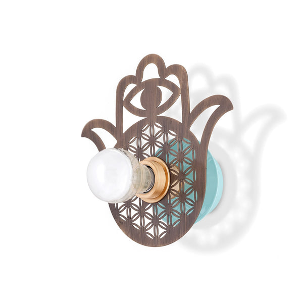 Fatma's Hand Sconce Tumbled Turquoise Pedestal
