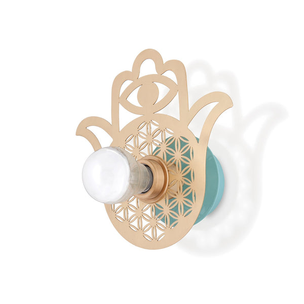 Fatma's Hand Sconce Brass Turquoise Pedestal