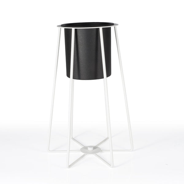 Wired Small White Decorative Plant Stand Black Flower Pot